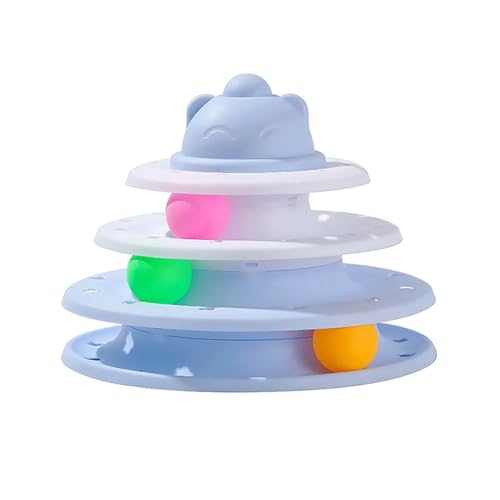 L6NqIAG 4-stufiges interaktives Katzenspielzeug-Turm-Rollerball-Plattenspieler-Gehirntrainings-Puzzle-Spielzubehör Katzenspielartikel(Blue Mist) von L6NqIAG