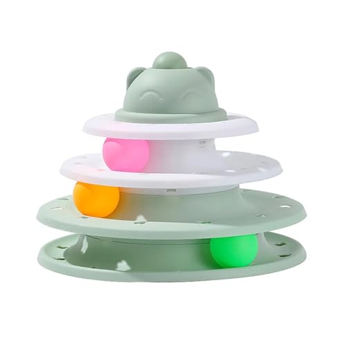 L6NqIAG 4-stufiges interaktives Katzenspielzeug-Turm-Rollerball-Plattenspieler-Gehirntrainings-Puzzle-Spielzubehör Katzenspielartikel(Light Green) von L6NqIAG