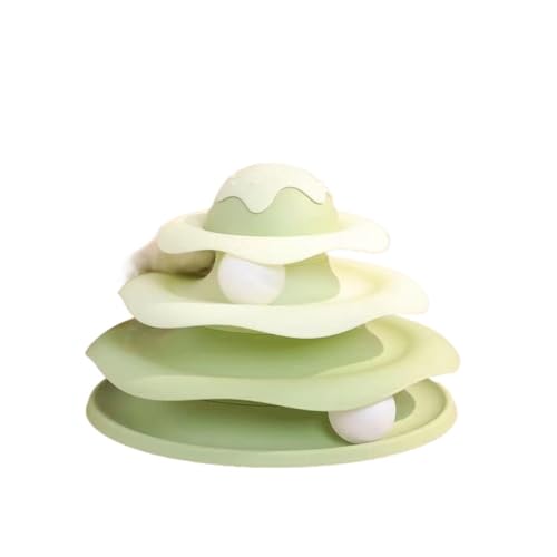 L6NqIAG Interaktiver Katzenturm mit Drehteller und Rollbällen, Puzzle-Bahn-Spielzeug for das Training von Kätzchen Katzenspielartikel(Green) von L6NqIAG