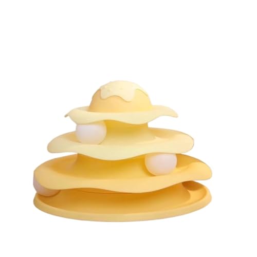 L6NqIAG Interaktiver Katzenturm mit Drehteller und Rollbällen, Puzzle-Bahn-Spielzeug for das Training von Kätzchen Katzenspielartikel(Yellow) von L6NqIAG