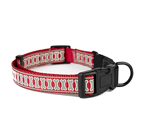 Hundehalsband aus Nylon, reflektierend, abnehmbar, langlebig, verstellbar, für kleine und mittelgroße Hunde mit D-Ring aus Metall (M, Rot) von LA FENICE
