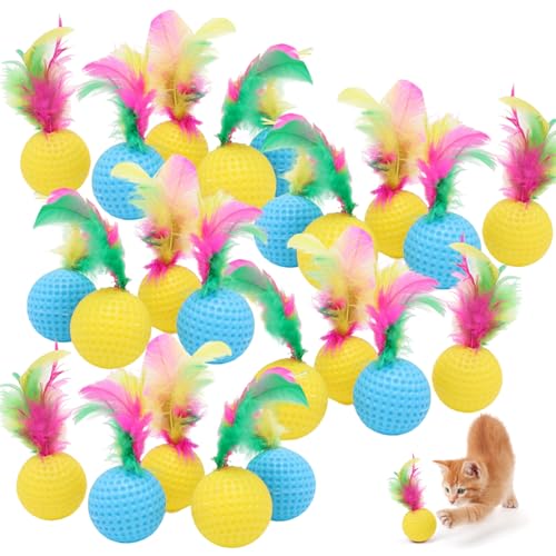 LAANCOO 24pcs Katzenballspielzeug, farbenfrohe Katze Bouncy Ball mit, interaktiver Spielzeugplastik -Golfspielzeug Sportarten für Innenkatzen (1, 5, zufällige Farbe) von LAANCOO