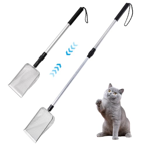 LAANCOO Kitty Litter-Schaufel, 35, 4 Ausziehbares Langgang Metallkatze Katzentrutze, 5 mm feines Mesh Abnehmbarer Schaufel mit Gummigriff, Nicht-Stick- zum Sieben, Style 2 von LAANCOO