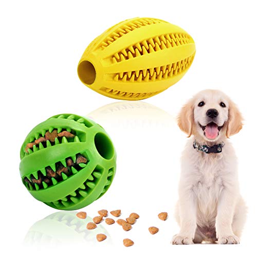Hundespielzeug Ball - 2 Stück Hundespielzeug Intelligenz Naturkautschuk Robuster Hundeball Welpenspielzeug Ball Set Snackball kauspielzeug Hund für Große Kleine Hunde(Grün+Gelb) von LADES DIRERCT