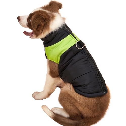 Hunde-Wintermantel, warme Fleecejacke mit Geschirr, wasserdicht, für kaltes Wetter, Puffer-Schneeanzug für kleine, mittelgroße und große Hunde, Grün, Größe L von LAEMILIA