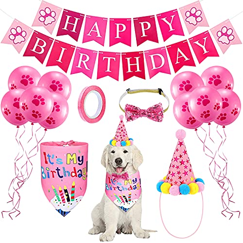LAEMILIA Geburstagsfeier Dekoration Hund Happy Birthday Banner Luftballons Fliege Partyhut Geburtstagsdekoration Set für Haustiere Katzen Geburtstagsdekoration von LAEMILIA