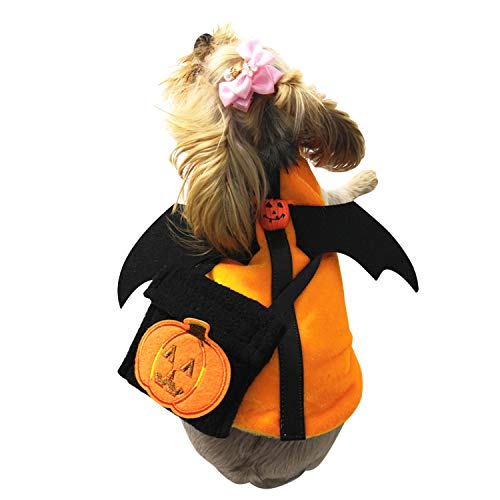 LAEMILIA Halloween Haustier Kostüme Fledermausflügel mit Kürbis und Snack-Tasche für Hunde Katzen Velvet von LAEMILIA