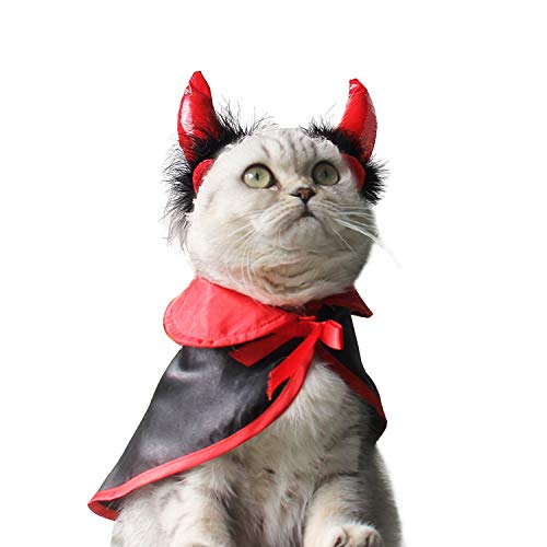 LAEMILIA Katzenkostüm für Haustiere, Halloween-Party, Umhang mit Hut, Kopfbedeckung, Hexe, Vampir, Cosplay, für Katzen und kleine Hunde (A) von LAEMILIA