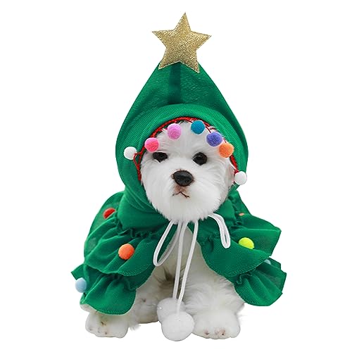 Weihnachtskatzen-Welpenkostüme, mehrlagige Wickeldecke mit Pompon für kleine Hunde, mit Kapuze, Cosplay, Mantel, Festival, Urlaub, Party (A, M) von LAEMILIA