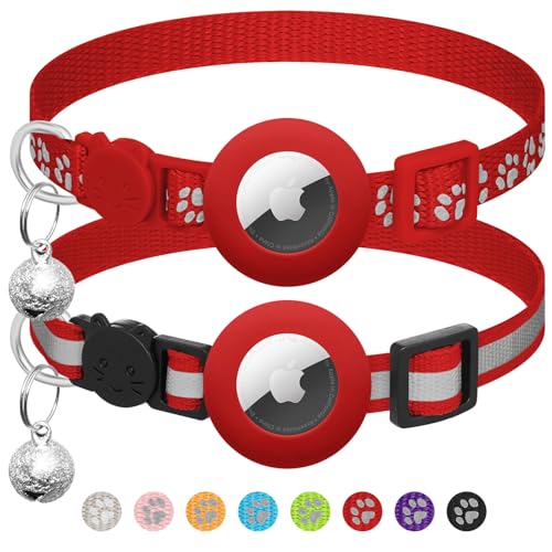 Airtag-Katzenhalsband mit Glöckchen, reflektierendes Kätzchenhalsband mit Apple Airtag-Katzenhalsband, verstellbar, 17,8 - 30,5 cm, Sicherheitsschnalle für Mädchen, Jungen, Katzen, Haustierbedarf, von LAFAYI