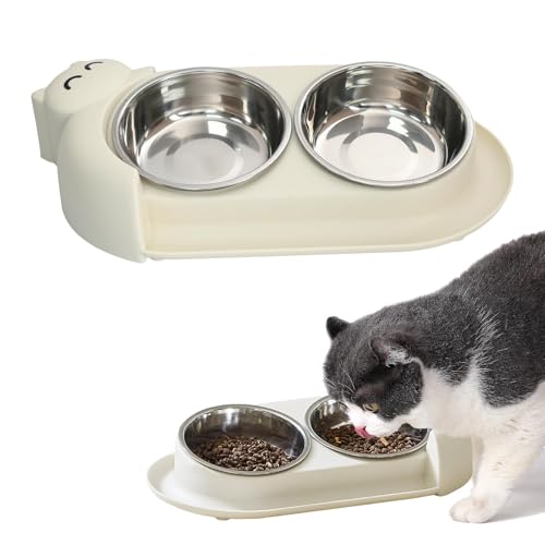 15° Nackenschutz Katzenfutterschale Auslaufsicher Edelstahl Doppelnapf für Katzen und Welpen Weiß 15° Nackenschutz Katzenfutterschale Auslaufsicher Edelstahl Doppelnapf für Katzen und Welpen Weiß von LAIBUY