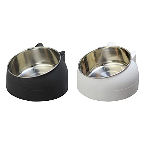 2 Pack Edelstahl Haustier Katzennapf Katzenfutter Schüssel Katze Wassernapf (200ml, Schwarz+Weiß) von LAIBUY