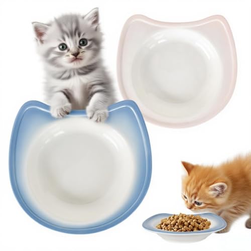 2 Stück Keramik Futternäpfe Set, Niedliches Ohrförmiges Design für Kätzchen & Welpen, Rutschfester Flacher Boden Futter- und Wasserschüssel, Ideal für Dosenmahlzeiten und Trockenfutter 2 Stück Keramik Futternäpfe Set, Niedliches Ohrförmiges Design für Kätzchen & Welpen, Rutschfester Flacher Boden Futter- und Wasserschüssel, Ideal für Dosenmahlzeiten und Trockenfutter von LAIBUY