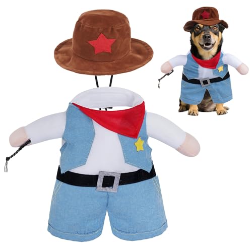 Cowboy-Hundekostüm, inklusive Cowboyhut, Kostüme für Halloween, Hund und Katze (Größe M) von LAIBUY