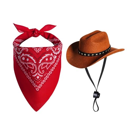 Cowboy-Kostüm für Haustiere, Halloween-Kostüme für Hunde, Katzen, Cowboyhut mit Bandana, Schal (klein) von LAIBUY