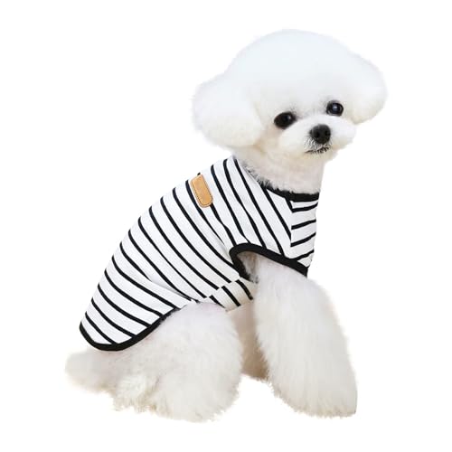 Gestreiftes T-Shirt für kleine Hunde und Katzen, Sommerkleidung, Baumwolle, Welpenkleidung, ärmellose Weste, kurze Hemden, S-XXL (Schwarz, L) von LAIBUY