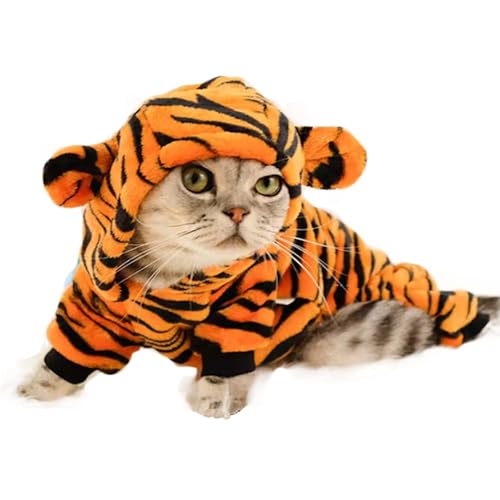 Halloween-Kostüm für Hunde, Tiger, Katzen-Kapuzenpullover mit Hasenohren und Schwanz, Welpen, warm, Kapuzenmantel, Haustier-Winterkleidung für kleine, mittelgroße Hunde, Kätzchen, Kätzchen (Orange Halloween-Kostüm für Hunde, Tiger, Katzen-Kapuzenpullover mit Hasenohren und Schwanz, Welpen, warm, Kapuzenmantel, Haustier-Winterkleidung für kleine, mittelgroße Hunde, Kätzchen, Kätzchen (Orange von LAIBUY