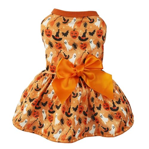 Halloween-Welpenkleid für kleine Hunde, Kürbis-Geist-Katzenkostüme, orangefarbene Fliege, Haustierkleidung für Kätzchen, Chihuahua, Yorkie, Pudel, Größe S, Orange Halloween-Welpenkleid für kleine Hunde, Kürbis-Geist-Katzenkostüme, orangefarbene Fliege, Haustierkleidung für Kätzchen, Chihuahua, Yorkie, Pudel, Größe S, Orange von LAIBUY