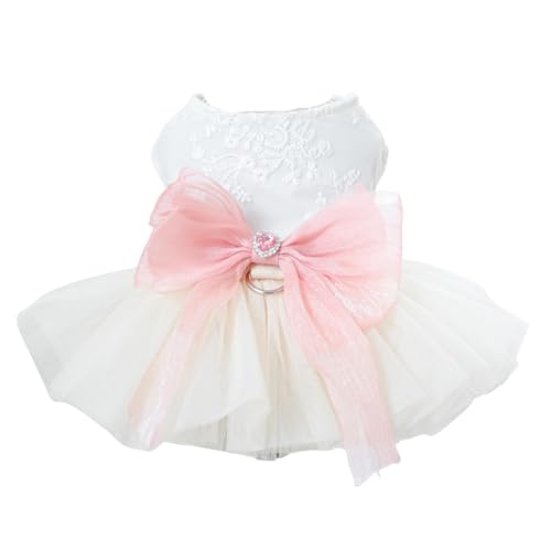 Hochzeitskleid für kleine Hunde, formelle Katze, Haustier-Brautschleier, Tutu, Katzen-Outfit für Feste, Hochzeit, Zeremonie, Geburtstagsparty (rosa Schleife, L) von LAIBUY