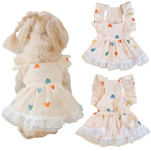 Hunde-Prinzessinnenkleid mit Herzmuster, Spitzen-Rüschenbesatz, Katzen-Outfits, Sommer-Tutu-Kleid für kleine Hunde, Haustier-Outfit für Yorkie, Teddy, Chihuahua, Kleidung (S (1,5–2,5 kg), Herz) von LAIBUY