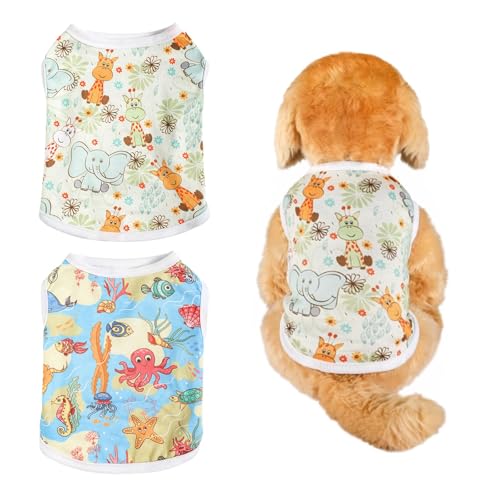 Hunde-Shirts, 2er-Pack, Hunde-T-Shirt, Baumwolle, leicht, atmungsaktiv, Tierdruck, Sommer, ärmellos, Sport-Shirts für Hunde, Welpen, Katzen, Indoor-Outdoor-Aktivitäten, Größe M von LAIBUY