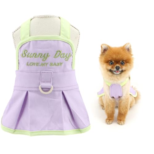 Hundekleid für extra kleine und kleine Hunde, Welpenrock mit D-Ring-Stickerei, Buchstabe, Sommer, Frühling, Haustierkleidung, Yorkie, Chihuahua, Katzen, Kostüm, Lila, S von LAIBUY