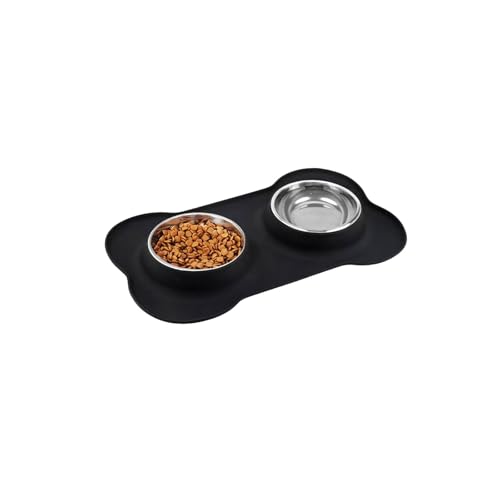 Hundenäpfe Welpennapf mit Matte Tablett - Edelstahl Doppelnäpfe Rutschfeste Hundenäpfe für kleine Hunde Welpen Kätzchen Katzen Futter Wasser Fütterung Hundenäpfe Welpennapf mit Matte Tablett - Edelstahl Doppelnäpfe Rutschfeste Hundenäpfe für kleine Hunde Welpen Kätzchen Katzen Futter Wasser Fütterung von LAIBUY