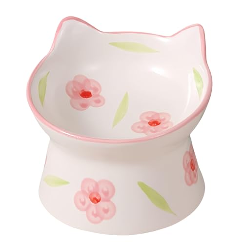 Katzenfutterspender aus Keramik, Erhöhte Katzennäpfe mit Ständer, 15° geneigt, Nackenschutz, Rückflussverhinderung, Rosa Grün von LAIBUY