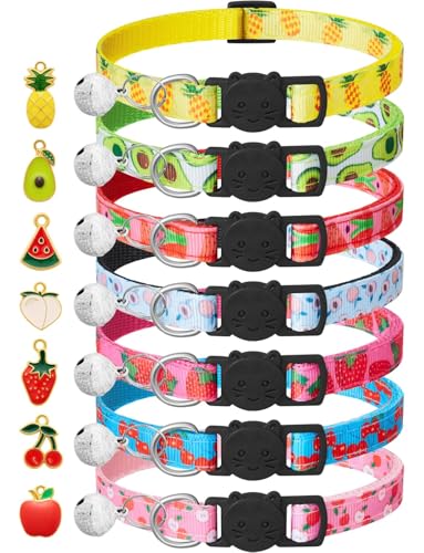 Katzenhalsbänder mit Glöckchen und Obstanhängern, verstellbar, ideal für Mädchen, Katzen, Jungen, männliche Katzen, Haustierzubehör, Geschenke, 7 Stück Katzenhalsbänder mit Glöckchen und Obstanhängern, verstellbar, ideal für Mädchen, Katzen, Jungen, männliche Katzen, Haustierzubehör, Geschenke, 7 Stück von LAIBUY