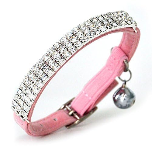 Katzenhalsband aus weichem Samt, verstellbar, mit Glitzersteinen und Glöckchen, 27,9 cm, für kleine Hunde und Katzen, Rosa Katzenhalsband aus weichem Samt, verstellbar, mit Glitzersteinen und Glöckchen, 27,9 cm, für kleine Hunde und Katzen, Rosa von LAIBUY