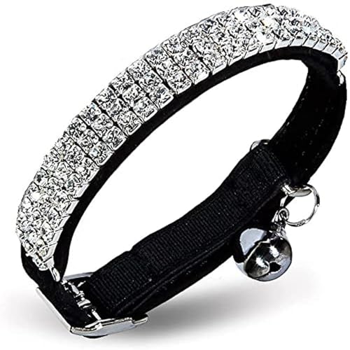 Katzenhalsband aus weichem Samt, verstellbar, mit Glitzersteinen und Glöckchen, 27,9 cm, für kleine Hunde und Katzen, Schwarz Katzenhalsband aus weichem Samt, verstellbar, mit Glitzersteinen und Glöckchen, 27,9 cm, für kleine Hunde und Katzen, Schwarz von LAIBUY