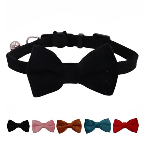 Katzenhalsband mit Glöckchen und abnehmbarer Fliege, Sicherheitsschnalle, Samt, verstellbar, 17,8–27,9 cm, für Kätzchen, Katzen, Schwarz Katzenhalsband mit Glöckchen und abnehmbarer Fliege, Sicherheitsschnalle, Samt, verstellbar, 17,8–27,9 cm, für Kätzchen, Katzen, Schwarz von LAIBUY