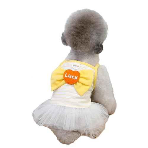 Kleid für kleine Hunde, gestreift, Schleife, Spitze, Prinzessinnen-Tutu mit D-Ring, atmungsaktiv, Hochzeitsrock für Katzen, kleine Hunde, Größe S (Gelb) von LAIBUY