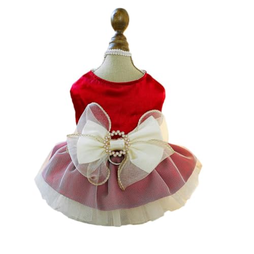 Kleines Hundekleid, Welpenrock, Retro-Schleife, Prinzessin, Tutu, Rock, Hochzeit, Spitzenkleid für Katzen, kleine Hunde, Mädchen (Weinrot, XL) von LAIBUY