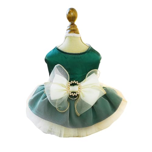 Kleines Hundekleid Welpenrock mit Retro-Schleife Prinzessin Tutu für Hochzeit Spitzen-Outfit für Katzen und kleine Hunde (Grün, M) von LAIBUY