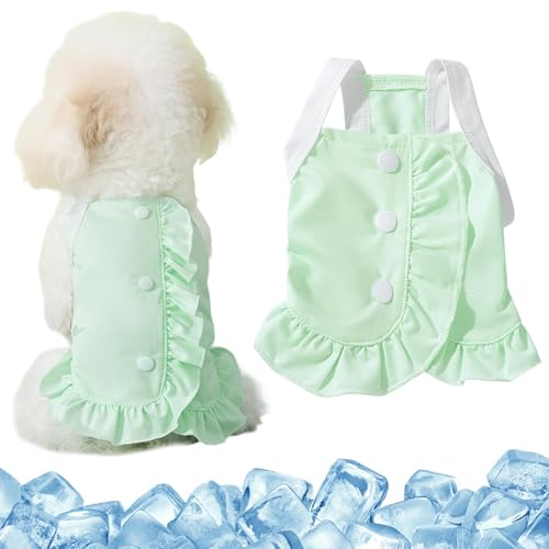 Kühlendes Hunde-Outfit, niedliches Sommerkleid, schnell trocknend, ärmellos, atmungsaktiv, mit Rüschen für kleine und mittelgroße Hunde und Katzen, Grün, Größe M (2,5–4 kg) von LAIBUY