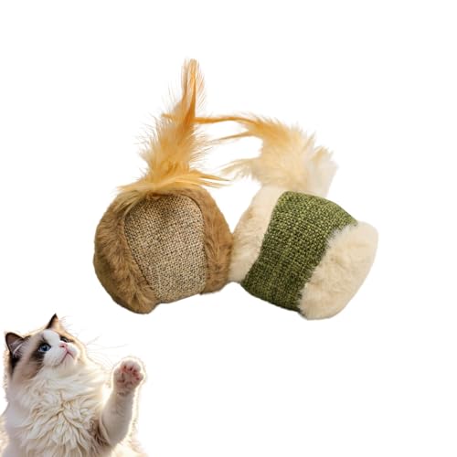 LAIBUY MemeMeow Katzenminze-Plüsch-Katzenspielzeug, Leinen und Plüsch, weiche Feder-Katzenbälle mit 2-in-1 Packung für Indoor/Outdoor, interaktives Ballspielzeug für erwachsene Katzen und Kätzchen von LAIBUY