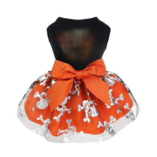 Lustiges Halloween-Tüllkleid für kleine Hunde und Mädchen, lustiges Piratenschädel-Haustierkostüm, Hexenkatzen-Outfit, Orange, Schwarz, Größe M Lustiges Halloween-Tüllkleid für kleine Hunde und Mädchen, lustiges Piratenschädel-Haustierkostüm, Hexenkatzen-Outfit, Orange, Schwarz, Größe M von LAIBUY