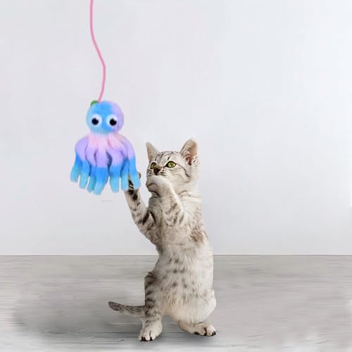 Quietschendes Elastisches Octopus Hängendes Katzenspielzeug - Interaktives Plüsch-Haustierspielzeug für Selbstspiel Langeweile Linderung (Lila) von LAIBUY