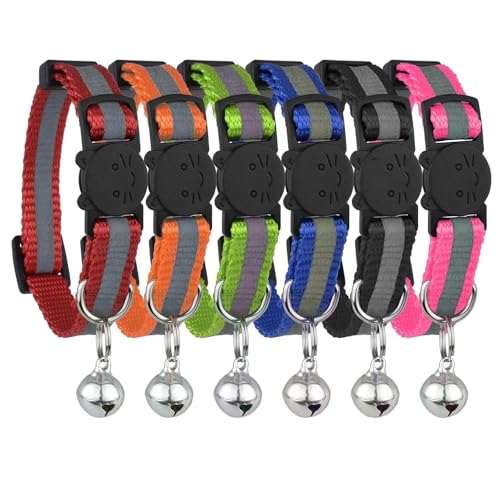 Reflektierendes Katzenhalsband mit Glöckchen, 6 Stück, solide und sichere Halsbänder für Katzen, Nylon, gemischte Farben, Haustierhalsband, Breakaway-Katzenhalsband-Anhänger Reflektierendes Katzenhalsband mit Glöckchen, 6 Stück, solide und sichere Halsbänder für Katzen, Nylon, gemischte Farben, Haustierhalsband, Breakaway-Katzenhalsband-Anhänger von LAIBUY