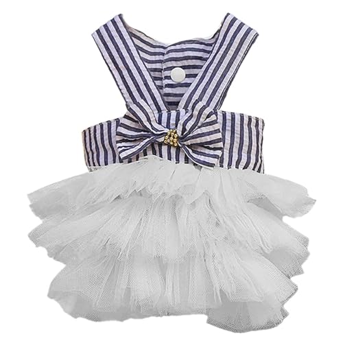 Schleife, gestreifte Netzweste, Haustierkleid, Hundekleid, Prinzessinnenkleid, Hochzeit, Spitzenkleid für Zwergspitz, Chihuahua, kleine Rassen, Hunde, Katzen, Hunde (weiß) von LAIBUY
