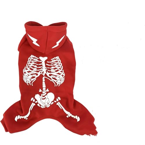 Skelett-Haustierkostüm, leuchtendes Kapuzenoutfit für kleine und mittelgroße Hunde, perfekt für Halloween und Nachtspaß, Größe L, Rot Skelett-Haustierkostüm, leuchtendes Kapuzenoutfit für kleine und mittelgroße Hunde, perfekt für Halloween und Nachtspaß, Größe L, Rot von LAIBUY