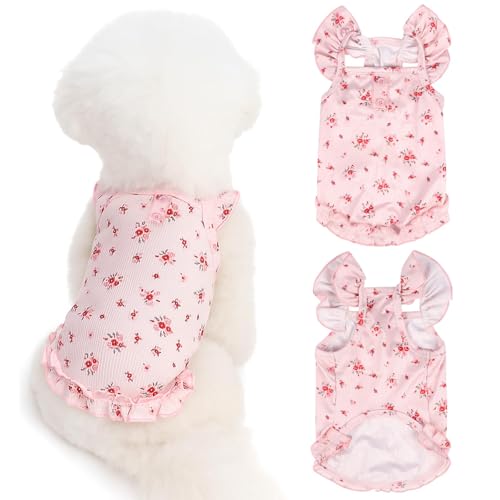 Sommer-Hundeshirt mit Blumenmuster für kleine Hunde und Katzen, leichte, atmungsaktive Haustierkleidung für Welpen, Mädchen, weiches Kätzchen-Outfit für drinnen und draußen (XS) von LAIBUY