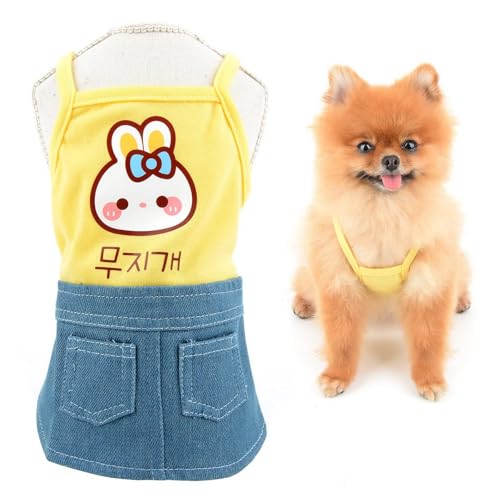 Süßes Cartoon-Tanktop, Denim-Kleid, Haustier-Outfits für kleine Hunde, Katzen, Mädchen, mit Tasche, Welpen, Jeansrock, Yorkie, Chihuahua, Sommerkleidung, Gelb, Größe S Süßes Cartoon-Tanktop, Denim-Kleid, Haustier-Outfits für kleine Hunde, Katzen, Mädchen, mit Tasche, Welpen, Jeansrock, Yorkie, Chihuahua, Sommerkleidung, Gelb, Größe S von LAIBUY