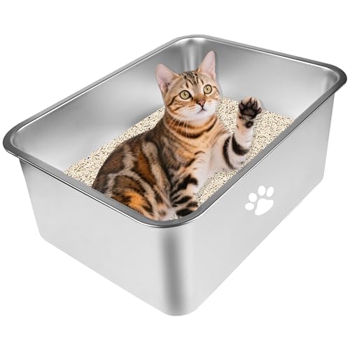 Katzentoilette aus Edelstahl, hohe Seiten, große Edelstahlbox, glatte Oberfläche, rostfrei, antihaftbeschichtet, geruchlos, leicht zu reinigen, Haustier-Toilettenzubehör für Kätzchen, Kätzchen Katzentoilette aus Edelstahl, hohe Seiten, große Edelstahlbox, glatte Oberfläche, rostfrei, antihaftbeschichtet, geruchlos, leicht zu reinigen, Haustier-Toilettenzubehör für Kätzchen, Kätzchen von LAIMONGVC