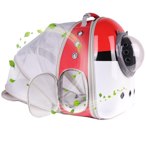 Back Expandable Cat Backpack Carrier Large Cat Bubble Backpack Outdoor Travel Hiking Go for Vet (Red, Back Extension) von LAIRIES