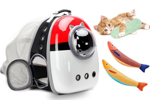 Erweiterbarer Katzentragerrucksack mit Katzenminze-Spielzeug, Rucksack für Katzen, Kätzchen, kleine Welpen, von Fluggesellschaften zugelassener Katzenblasen-Rucksack, Weltraumkapsel, von LAIRIES