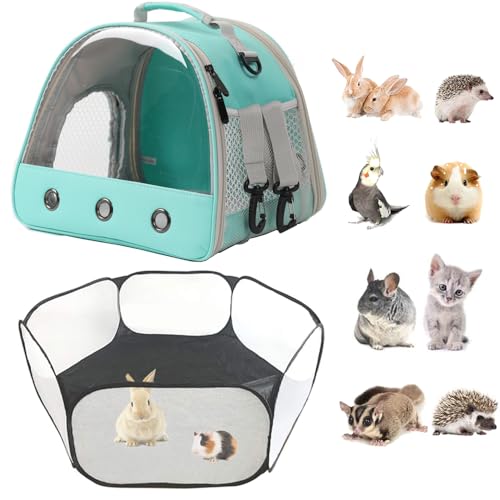 2er-Pack Meerschweinchen-Tragetasche und Laufstall-Set – atmungsaktives Haustier-Laufstall, Pop-Op-Offen, Outdoor/Indoor-Übungszaun, tragbarer Kleintier-Rucksack für Bartagamen, Kaninchen, Hamster, von LAIRIES