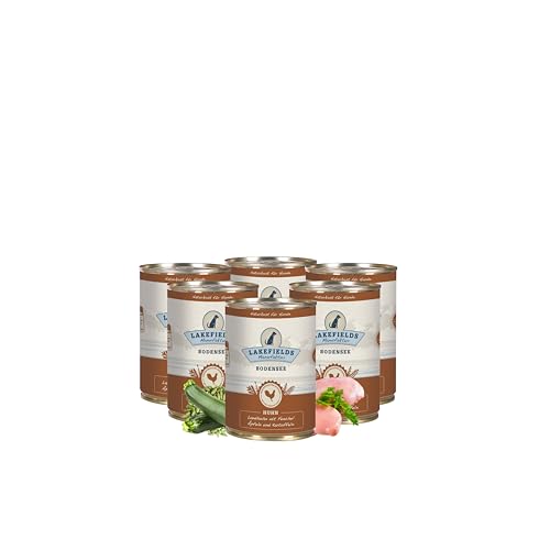 Lakefields - Premium Hundefutter Nass, Huhn 61%, getreidefreies Nassfutter für Hunde, Dosenfleisch-Menü mit Hühnerfleisch, Fenchel, Karotten, Kartoffeln und Apfel, schonend gegart, 6 x 400g von Lakefields