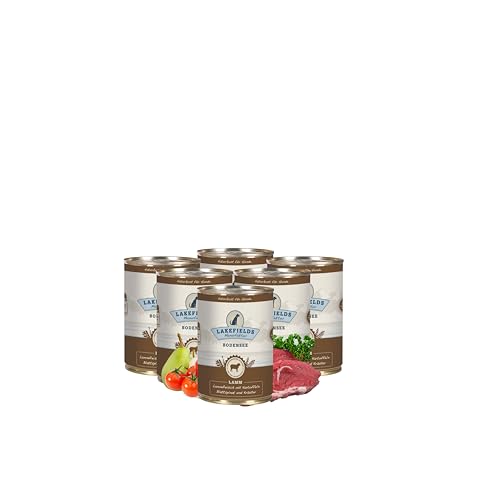 Lakefields - Premium Hundefutter Nass - Lamm 60%, getreidefreies Nassfutter für Hunde, Dosenfleisch-Menü mit Lammfleisch, Zucchini, Karotten und Äpfeln, schonend gegart, 6 x 400g von Lakefields